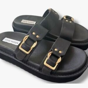 Steve Madden Black Slides with Gold Accents